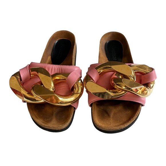 JW Anderson Leather Fuchsia Chain Slide Sandals Shoes Women Size 36 Pink Gold - Picture 9 of 9